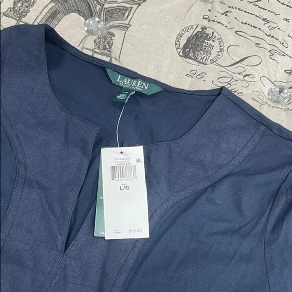 Ralph Lauren Split-Neck 3/4 Sleeve Cotton Tunic Top - Picture 6 of 14